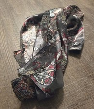 Boho Paisley Semi Sheer Rectangle Scarf Metallic Artsy Patchwork Purple Pink