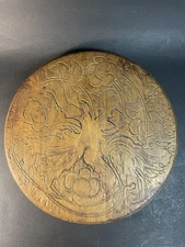 Antique 1904 Pyrography Wood Burning  Flowers Footed Trivet 8”