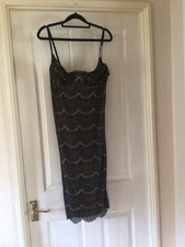 NEW Black/Beige lace camisole style knee length Dress Size L By WONDERLUST