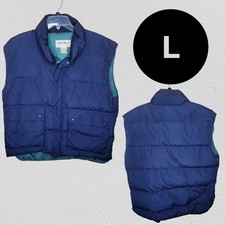 Eddie Bauer Goose Down Puffer Vest Full Zip/Snap Up Large Vintage Blue