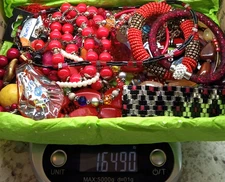 All Wearable "Reds" Good Junk Jewelry, 35pcs, 1.64 Lbs, FREE SHIP! Lot# 253