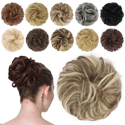 FESHFEN Messy Bun Hair Piece - Wavy Medium, 86/60H10# Brunette & Blonde