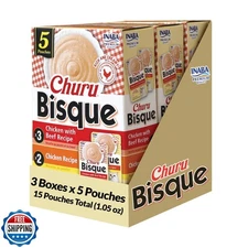 INABA Churu Bisque for Cats, Creamy Lickable Purée Side Dish with Vitamin E, 