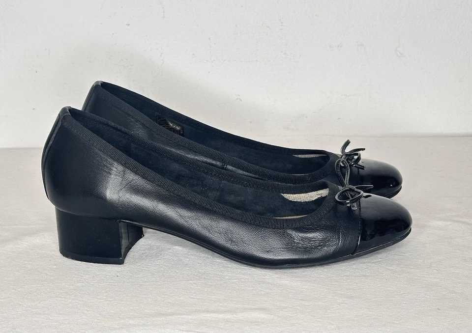 ballerines à talons André en cuir noir contrasté mat et bout vernis pointure 40 - Photo 1/4