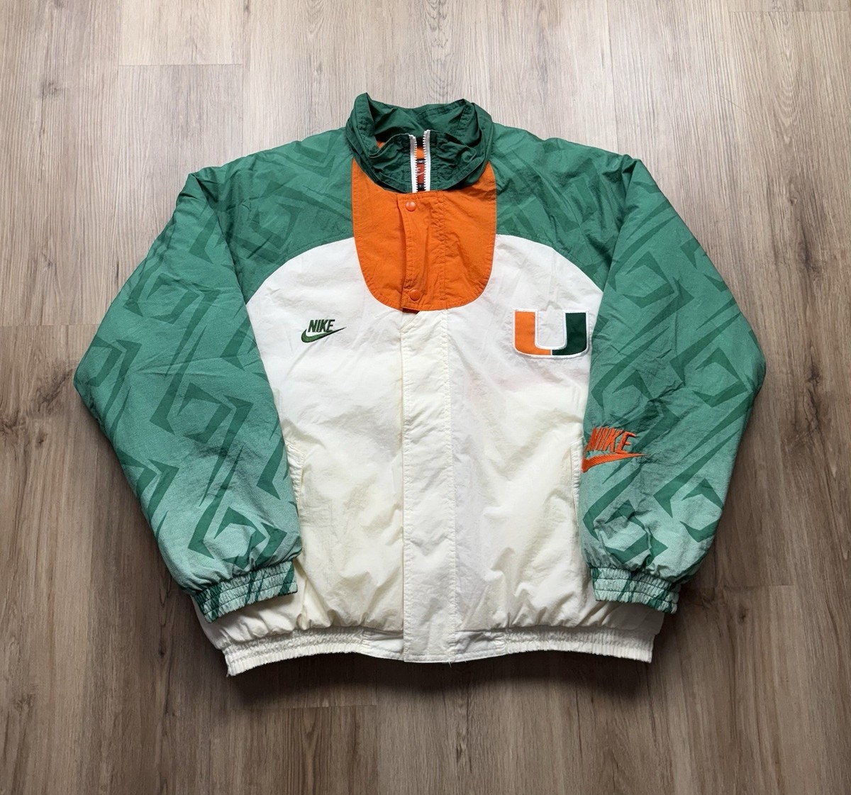 90s Vintage Nike Team Issue Miami Hurricanes Full Zip Puffer