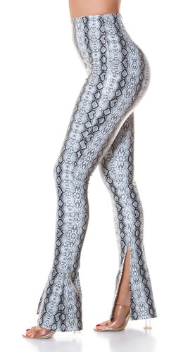 Koucla pantaloni wetlook similpelle pantaloni donna vita alta leggings stampa serpente bianco M - Foto 6 di 9