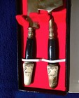 Vintage Thailand, bronze serving set, knife and cake server in box — photo 5