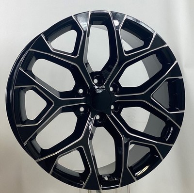 22'' Gloss Black Milled Edge Snowflake Wheels 2000-2026 GMC Sierra Yukon Denali