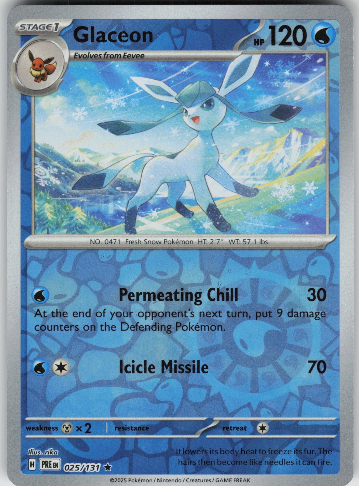 Glaceon Reverse Holo SV: Prismatic Evolutions 025/131 LP-NM