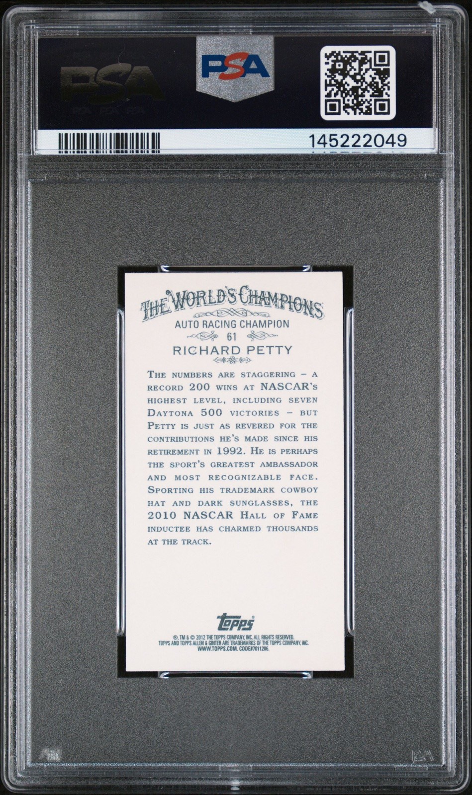 RICHARD PETTY 2012 TOPPS ALLEN & GINTER MINI-GOLD BORDER #61 PSA 10 GEM MT view 2