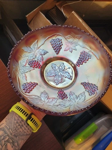 Scarce Large RED Fenton Carnival Glass Vintage Pattern Ice Cream Bowl