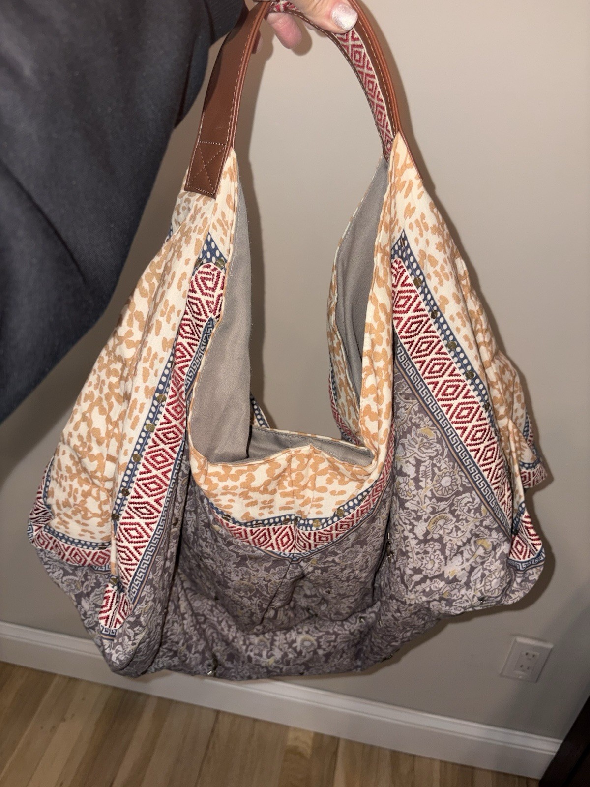 Free People Technicolor Patchwork Boho Large  Sho… - image 1