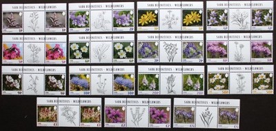 SARK Guernsey 2025 Definitive Set of 15 v. Gutter Pair Blumen Flowers ** MNH