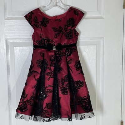 Jona Michelle Girls' Floral Lace Overlay Burgundy Dress Velvet Tulle  Toddler 3T