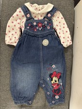 Disney Minnie Mouse Dungarees With Top, Denim Look, 0-3, NWOT, Baby Girl