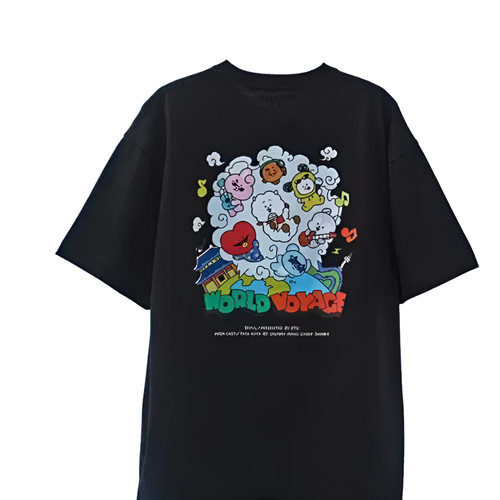 BTS BT21 World Voyage Seoul T-Shirt Black M Size Jungkook Official NIP