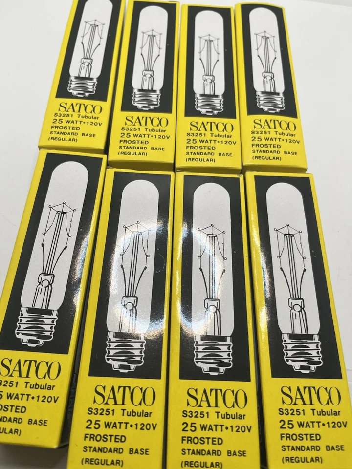 SATCO S3251 Tubular 25 Watt 120V Frosted Standard Base Light Bulb 8 Total - Image 3 of 4