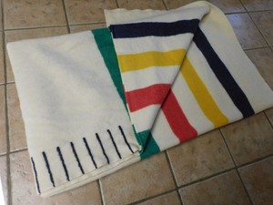 VTG HUDSON BAY 8 POINT STRIPED WOOL HUGE 110" X 96" BLANKET , RARE