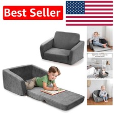Stylish 2-in-1 Memory Foam Kids Chair - Cozy Lounger  Baby Couch in Grey