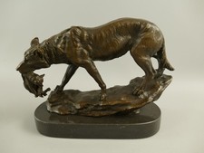 Bronze Figur, Wolf mit Jungtier, Statue auf Marmorsockel von "Antik-Lux-Münster"