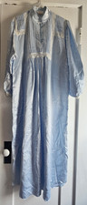 Vtg ILISE STEVENS Blue satin lace long sleeves Prairie cottage core nightgown M