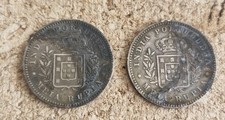 2 x 1881 India Portuguese GOA Silver Half (Meia)  Rupia coins - Luis I