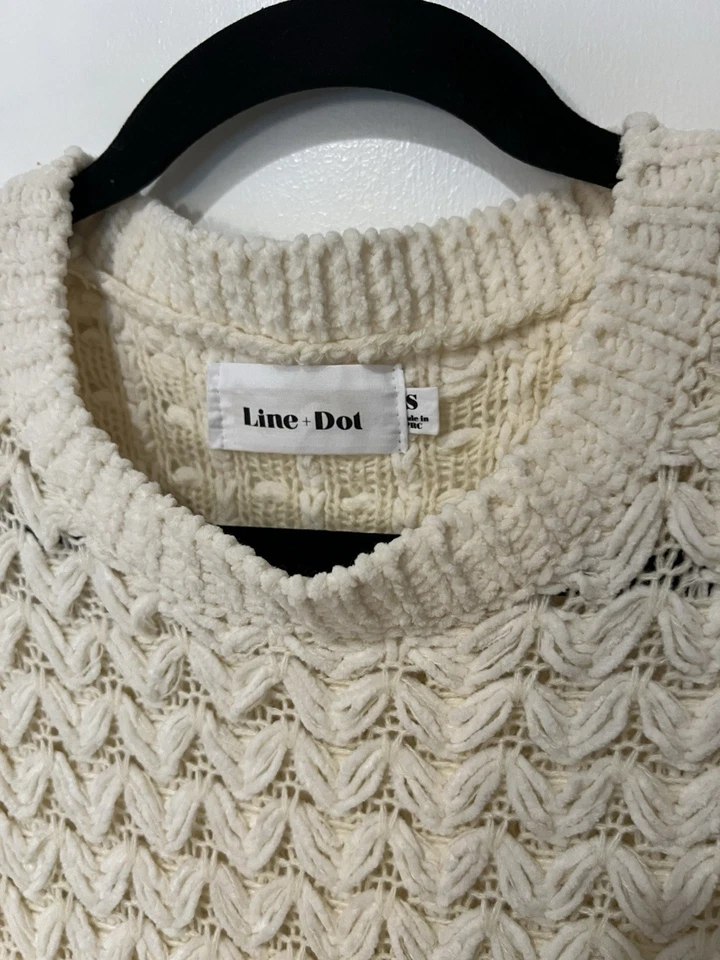 Line and Dot кремовый белый текстурированный свитер женский размер маленький крючком мягкий - Изображение 3 из 4