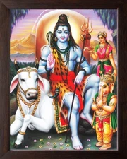 Lord Shiva Sitting on a Nandi and Giving Blessing Wall Decor Painting Frame