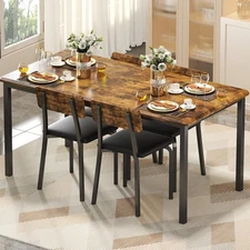 IRONCK 5-Piece 63" Extendable Dining Table with 4 Upholstered Chairs, Kitchen T