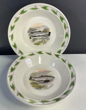 Portmeirion Compleat Angler Fern Rim Soup Bowl Sea & Great Lake Trout Set of 2