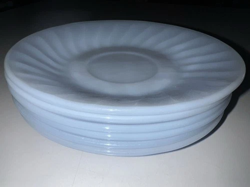 Vintage Fire King Anchor Hocking Blue Azur Azurite Swirl Saucers Set of 6