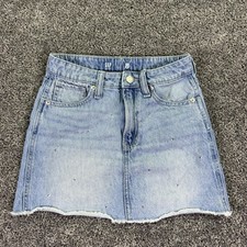 Gap Skirt Girls 8 Blue Denim Studded Mini Raw Hem Adjustable Waist Summer Casual