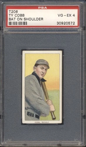 1909 - 1911 T206 Sweet Caporal Ty Cobb BAT ON SHOULDER PSA 4 TIGERS VG-EX HOF