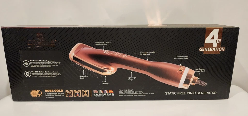 Cepillo soplador Royale 3 en 1 secador de pelo sin estáticas, estilizador, desenredante negro NUEVO EN CAJA Foto 2 de 4
