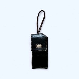 Y2K Nine West Black Leather Cell Phone Holder with Wrist Strap & ID Window