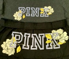 Victoria's Secret Pink Floral Tee Shirt  Sleep Shorts Set Gray Black Lilac L XL