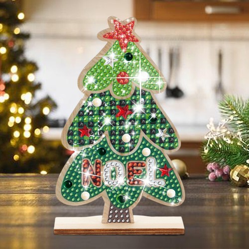 Decoraciones de mesa de arte de diamantes de madera de Navidad para decoración de oficina (árbol de Navidad). - Imagen 3 de 5
