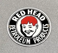 VINTAGE RED HEAD PORCELAIN SIGN CAR GAS AUTO OIL MOTORCYCLE