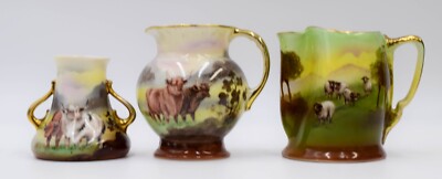 Royal Bayreuth Pair of Creamers & 1 Vase, Cows & Sheep