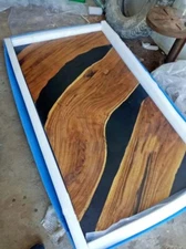Unique Handmade Black Epoxy Resin & Wood Dining Center Table Top Home Decor