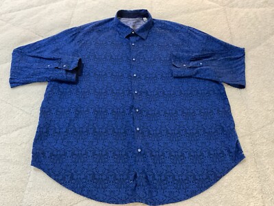 Robert Graham Geometric Jacquard Floral Paisley Sport Shirt Royal Blue 3XL
