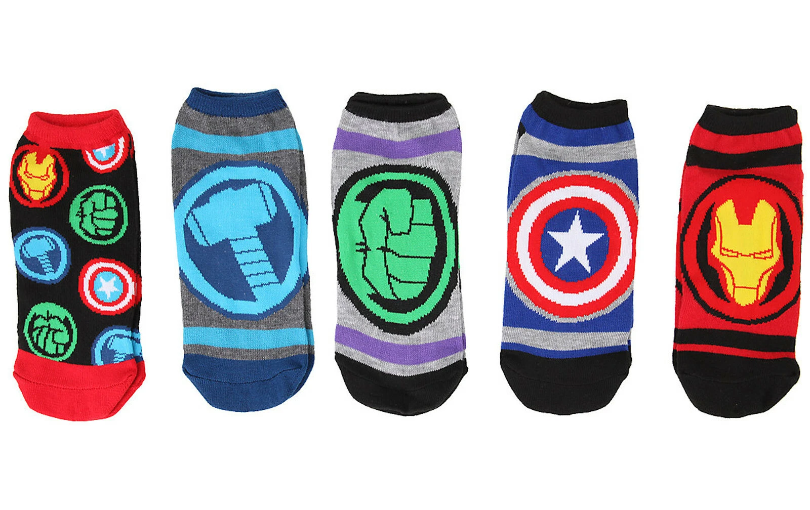 NEW Marvel Comics LOGO 5 Pair Ladies No Show Ankle Socks mix & match SIZE 9-11