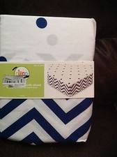 Circo Navy Chevron Dots Fitted Crib Sheet toddler bed sheet NEW Striped Baby