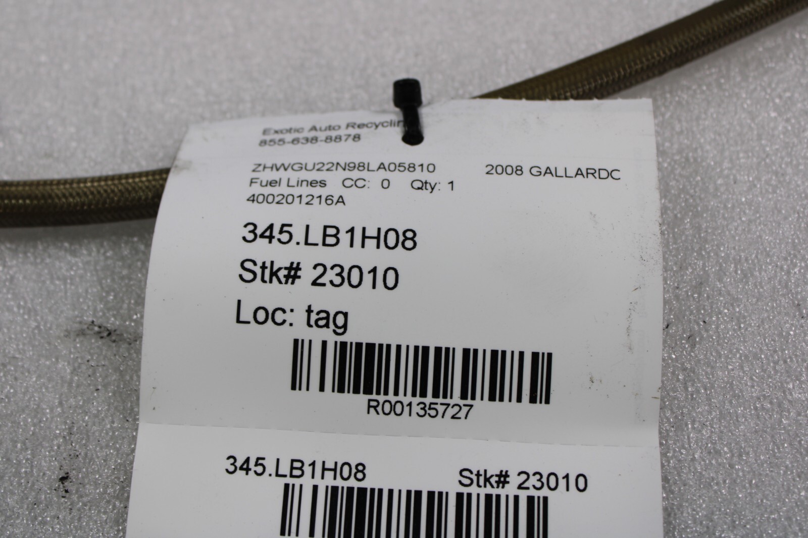 Lamborghini Gallardo, RH Right, Fuel Pump Line, Used, P/N 400201216A
