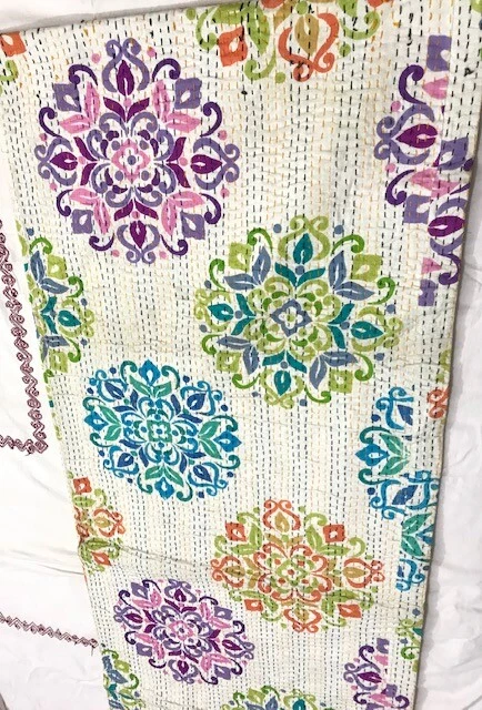 Colcha KANTHA COLCHA ALGODÓN BLOQUEADA A MANO MANTA INDIA TALLA QUEEN LOCA. Foto 4 de 4