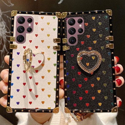 Luxury Heart Holder Case For Samsung Galaxy S25 S24 S23 S22 Ultra A54 A14 Cover