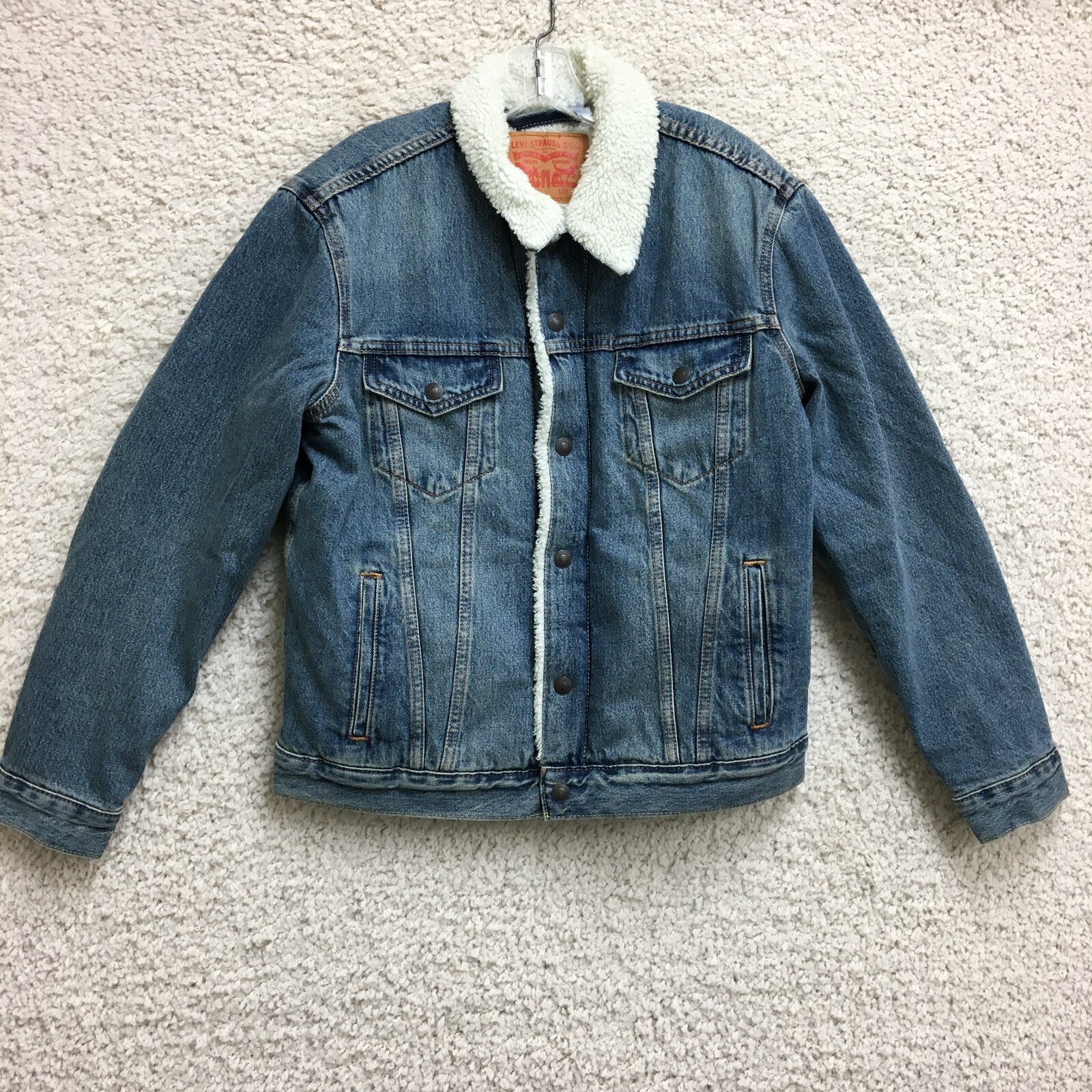 Levis Jacket Medium Adult Blue Denim Lined Fleece Trucker Medium Wash Mens M