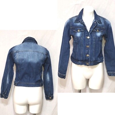 Black Label Women's Button Up Cropped Trucker Denim Jacket Small