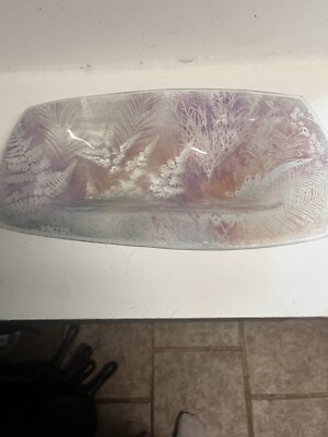 vintage fused glass dish bowl signed By Edwin Walters. Pink And Lilac Color .