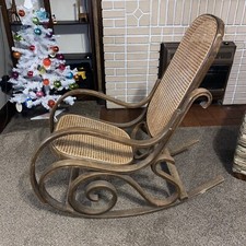 Vintage Mid Century Modern Oak Cane Bentwood Rocking Chair Rocker Thonet Style